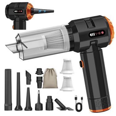 Акумуляторний ручний пилосос Piwaal 4-в-1, 22000Па, безщітковий двигун з функцією обдуву (220000 об/хв), для авто, дому, офісу та комп'ютера, чорний