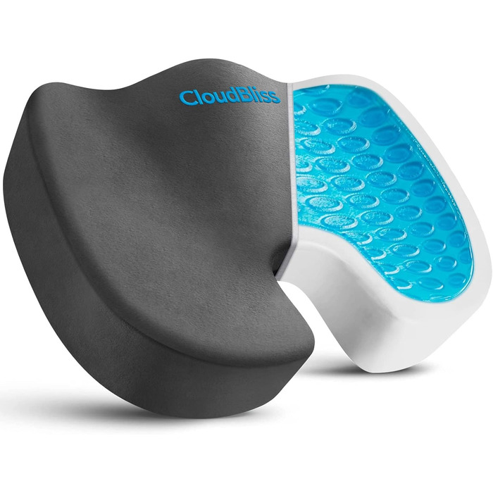 Подушка для офісного крісла CloudBliss з гелевим наповнювачем, Memory Foam, велюровий чохол, для підтримки попереку, профілактики болю в спині, суглобах, для офісу, авто, інвалідного візка (сіра)
