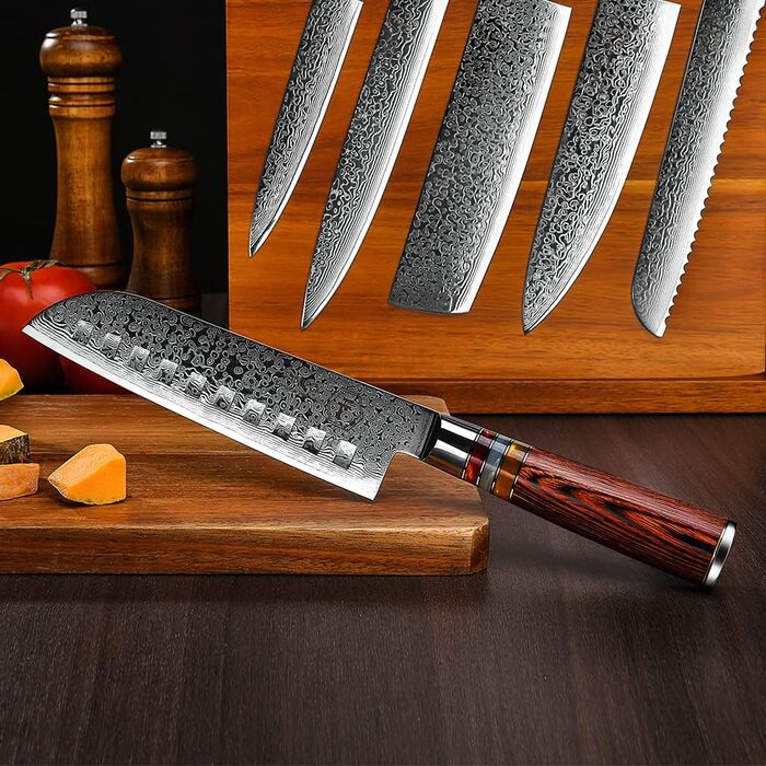Японський ніж Gyuto FANTECK з дамаської сталі 20 см (67 шарів VG-10) - професійний кухонний ніж з ручкою з паккавуду, в подарунковій коробці