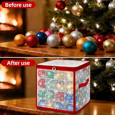 Коробка для зберігання новорічних кулічок, 2 шт, 128 відділень по 7 см, водонепроникна, знімні лотки, для прикрас ялинки (30x30x30 см)