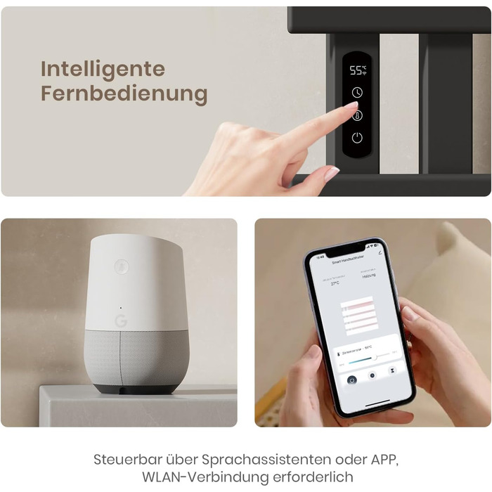 Електричний рушникосушар EMKE з Wi-Fi, 1000 x 500 мм, 320W, чорний (правий)