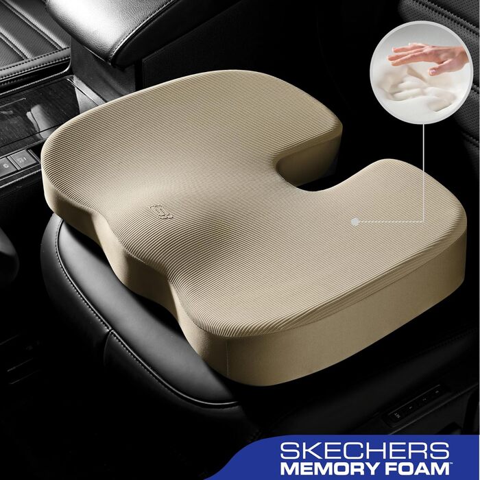 Подушка для сидіння Skechers з Memory Foam, для офісного крісла, автомобіля, зняття болю в куприку та сідницях, бежевого кольору
