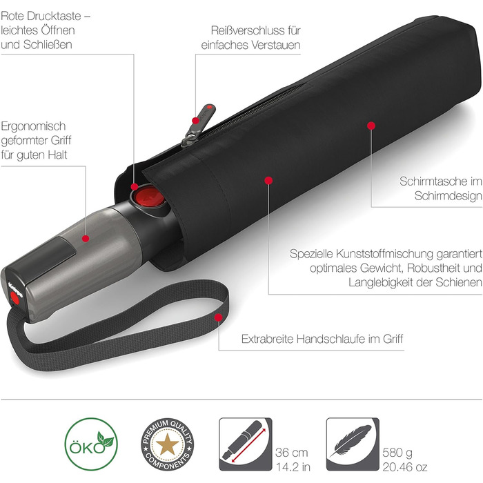 Складна парасолька Knirps T.400 Duomatic - захист від шторму, вітрозахисний, чорний, автоматичний відкриття-закривання