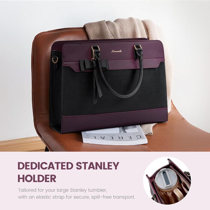 Сумка LOVEVOOK для жінок, велика, 15.6 дюймів, для ноутбука, робоча, елегантна, однотонна, шкіряна, для школи, офісу, ділових поїздок, shopper, tote bag (15.6 дюймів, фіолетово-чорна)