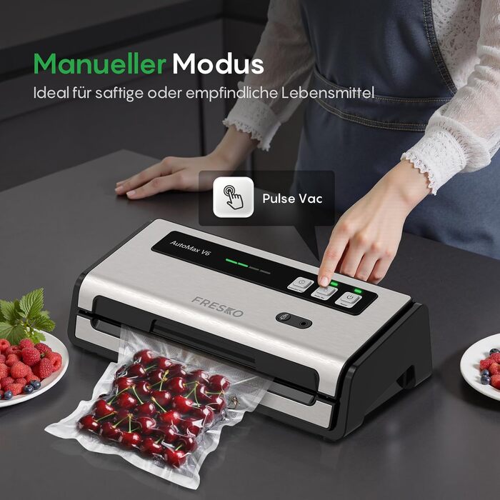 Вакууматор FRESKO Automatik для продуктів з турбо-режимом (15л/хв), автоматичний вакуумний пакувальник, 2 рулони в комплекті