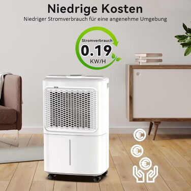 Електричний осушувач повітря Crecolife 12L/24h, 190W, для приміщень 20м², з цифровим дисплеєм та сенсорною панеллю управління, 3 режими осушення, 2 варіанти зливу, таймер 24h