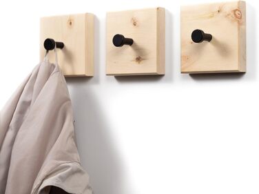 Квадратні дерев'яні гачки для одягу I ручної роботи в Баварії I окремо або як вішалка для одягу I вішалка для одягу гачок вішалка для рушників (штука, ) (3, швейцарська кам'яна сосна, чорні гачки)
