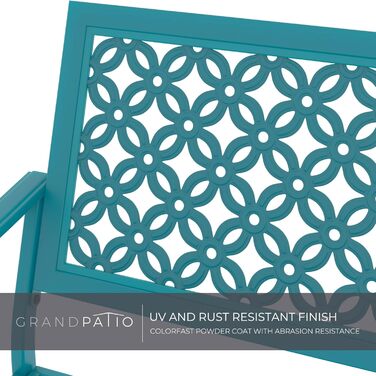Металева лавка Grand Patio для саду, парку, балкону - 2-3 особи, з підлокітниками, ретро-стиль, блакитна