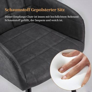 CLIPOP Комплект з 2-х обідніх стільців, з підлокітниками, з штучної шкіри, для кухні, вітальні, обідньої кімнати (штучна шкіра, темно-сірий)