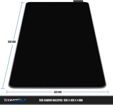 Кисмат TITANWOLF XXXL RGB ігровий килимок для миші – 1200 x 600 мм, LED, 7 кольорів, 4 режими, гумова основа, миється (Black Pro)
