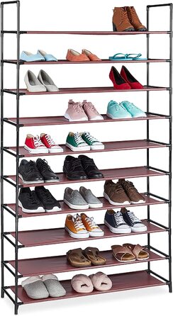 Стійка для взуття Relaxdays XXL, 10 рівнів, для 50 пар взуття, тканинна підставка для взуття HBT 176, 5x99x29, 5 см, (Бордо)