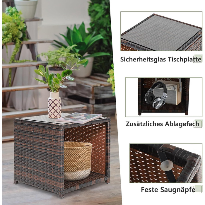 Садовий набір меблів GIANTEX 5 предметів ротанг: 2 крісла, 2 пуфи, столик - для балкона та саду з білими подушками