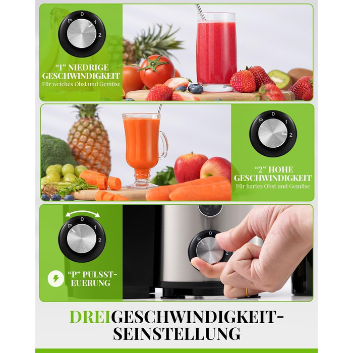 Шокер-віджимач GDOR 800W з нержавіючої сталі, 76 мм, 3 швидкості, для фруктів та овочів, швидке віджимання, легкий у чищенні, BPA-free