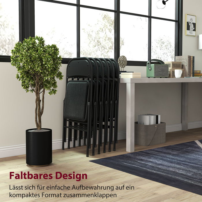 Набір з 2-х розкладних стільців, портативні офісні стільці, металевий каркас, складаний стілець для офісу, рецепції, зони очікування, з текстурою льону, чорного кольору.