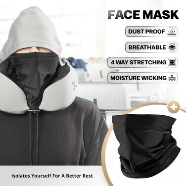 Подушка для шиї в подорожах з меморі-піною з капюшоном та захистом обличчя: підтримка шиї, зменшення навантаження та втоми, забезпечення приватності в літаку