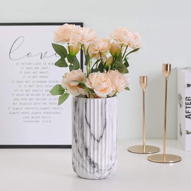 Ваза, керамічні вази, ваза для квітів, декоративна прикраса (білий мармур, 22 см), 22