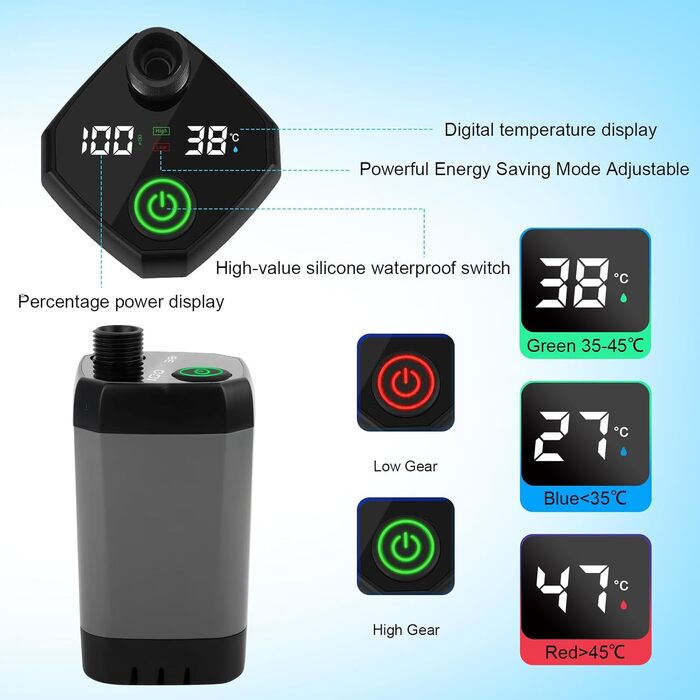 Портативна душова кабіна для кемпінгу з акумулятором та насосом, 6000mAh. Модель для відпочинку, подорожей, автомийки. З набором душової лійки та шлангом, складаний бак.