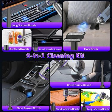 Акумуляторний ручний пилосос для авто та дому 16000Па, портативний міні-пилосос 4-в-1 для диванів, клавіатур, кухні та шерсті тварин