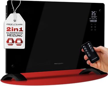 ProfiCare® Електричний конвектор з скляною передньою панеллю та X-подібним нагрівальним елементом | Мобільний обігрівач, також підходить для настінного монтажу | Конвектор з 2 рівнями нагріву | Безшумне опалення - 0dB | PC-GKH 3119 чорний