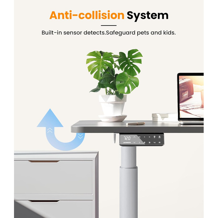 Електричний столик для роботи MAIDeSITe EL2 Pro Art з регулюванням висоти, сірий. Овальне підстав'я, навантаження 180 кг, 4 пам'яті, захист від зіткнень