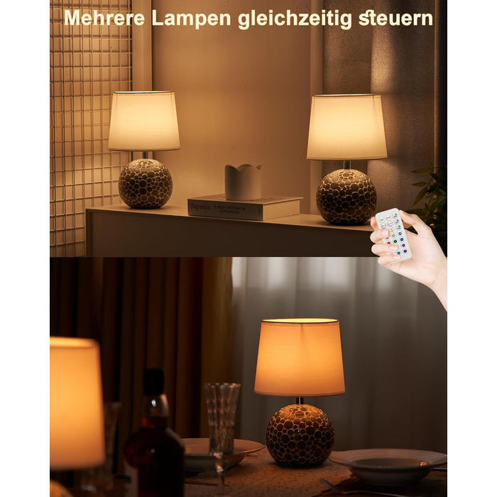 EGOBASIC Лампа настільна керамічна акумуляторна з пультом, 12 кольорів RGB, диммування, таймер, для вітальні, спальні, їдальні