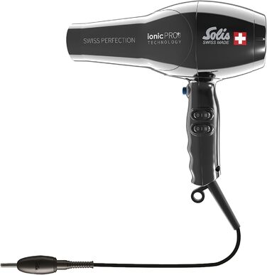 Фен Solis Swiss Perfection 360º ionicPRO 440 з іонізацією, поворотний шнур, насадка для укладки, чорний