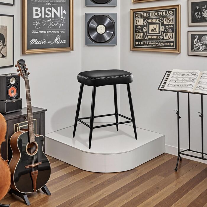 Набір з 2 барних стільців з мікрофібри, ретро стиль, з підніжкою, 62.5 см, без спинки, сірий (чорна шкіра)