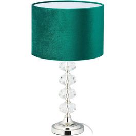 Настільна лампа Relaxdays, оксамит і кришталь, HxD 47 x 26 см, розетка E14, приліжкова, непряме освітлення, зелена