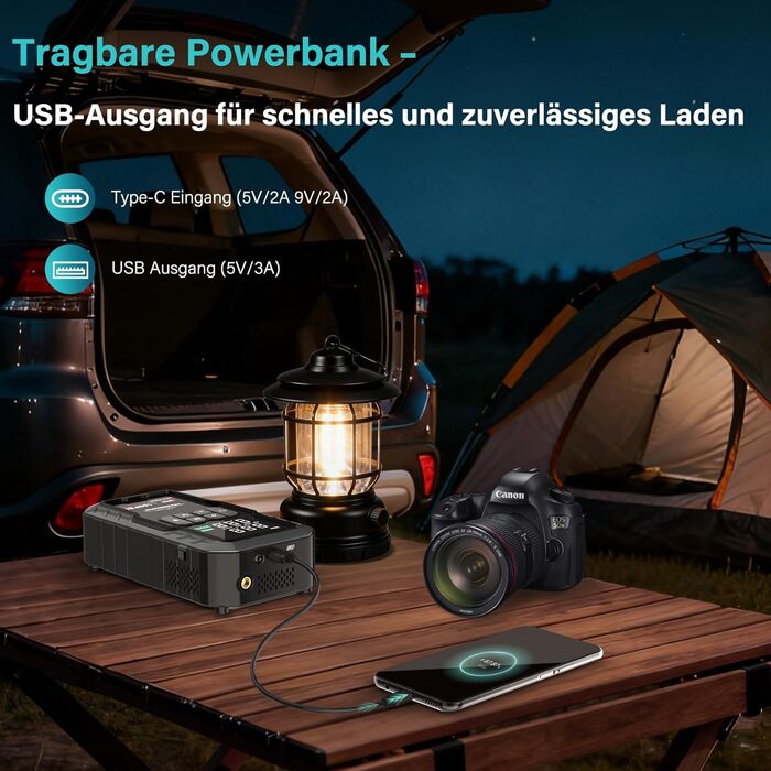 Powerbank Starthilfe 7000A для автомобіля: 27000 mAh, 160 PSI, компресор, LED-ліхтарик, для 12V бензинових та дизельних двигунів (до 8.0L)