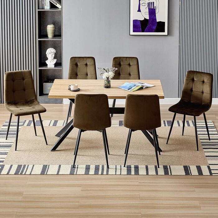 Набір обідніх стільців, м'які стільці з велюровою оббивкою та чорними металевими ніжками, кухонні стільці з вагою до 120 кг (2 шт., коричневий)
