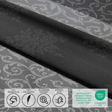 Комплект постільної білизни 200x200 з бавовни – Комплекти постільної білизни на всі сезони, м'яка та дихаюча, простирадло та наволочки 80x80 см на блискавці, Petrol (Natura Grau, 155x220 см (2-кількість))