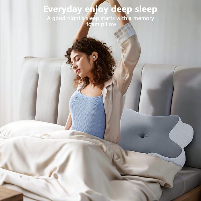 Подушка для шиї JINXIA: ортопедична, з memory foam, для сну на боці, спині та животі, сіра та біла