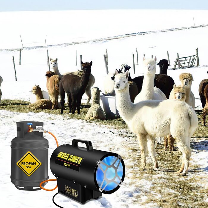 Газовий нагрівач для приміщень Ikodm 10kW 220V: газовий нагрівач, газовий обігрівач, газовий нагрівач-вентилятор, пропановий нагрівач, 320 м³/год, з газовим шлангом 1,2м та редуктором 700 мбар