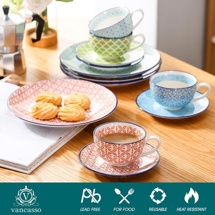 Набір кавовий порцеляновий Vancasso Macaron, 12 предметів, для 4-12 осіб: 12 чашок, 12 підставок, 12 десертних тарілок