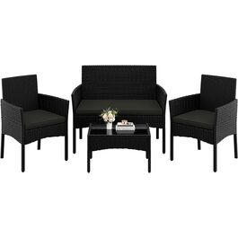 Набір садово-розплідницьких меблів Yaheetech на 4 особи з ротангу для тераси/балкону/саду (софа 2 місця, 2 стільці, стіл, подушки)
