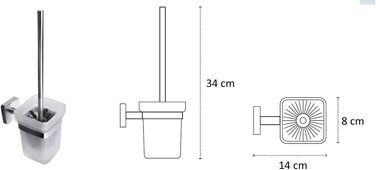 Щітка для унітазу та тримач Kapitan Quattro настінна паличка настінне кріплення Квадратна щітка для унітазу Щітки для унітазу з нержавіючої сталі V2A 18/10 Зроблено в ЄС, 20-річна гарантія