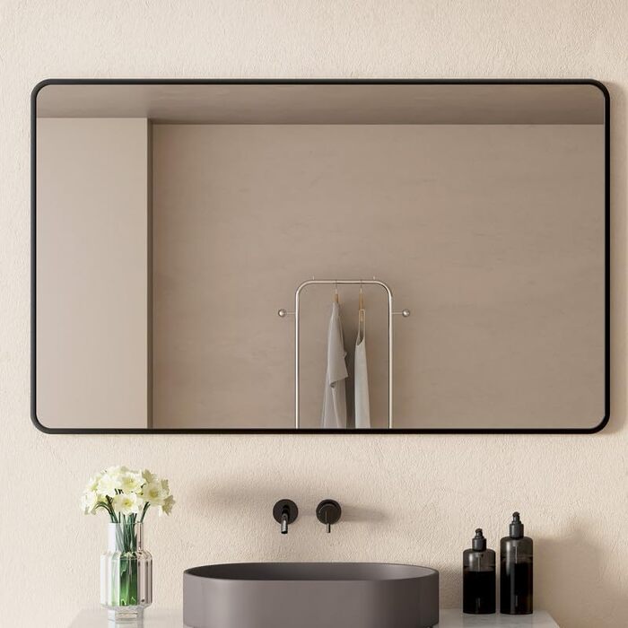 Дзеркало Boromal Schwarz кругле на стіну з реміннем, велике, 70x100 см. Підходить для ванної кімнати, вітальні, спальні, передпокою.