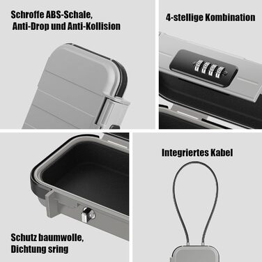 Портативний водонепроникний сейф з числовим кодом і дротяним тросом для подорожей, пляжу, кемпінгу, офісу (сірий)