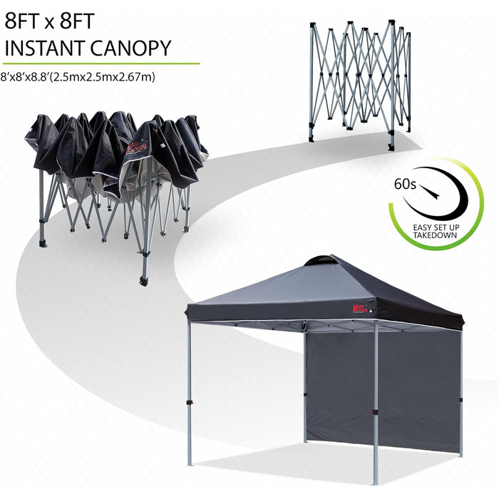 Павільйон MasterCanopy 2,5x2,5 м, складаний, з 1 стінкою, для ринку, саду, двору, чорний