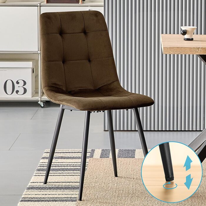 Набір обідніх стільців, м'які стільці з велюровою оббивкою та чорними металевими ніжками, кухонні стільці з вагою до 120 кг (2 шт., коричневий)