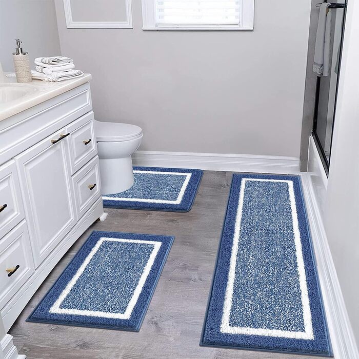 М'який килимок для ванної кімнати Pauwer, комплект з 3 шт., мікрофібра, вбираючий, антиковзаючий, синій (45x65 + 45x120 + 50x60 см)