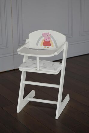 Роба Свинка Пеппа для дітей з дерева - Відкидне сидіння з амортизаційною фурнітурою - Нагрудна лавка біла/роздруківка рожева. (ляльковий стільчик для годування)