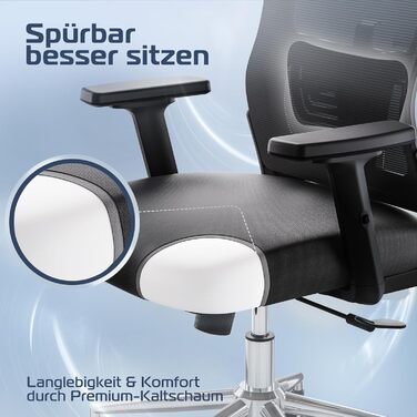 Ергономічне крісло BrightSeat для офісу та дому | Регульоване комп'ютерне крісло | Чорний офісний стілець | До 150 кг