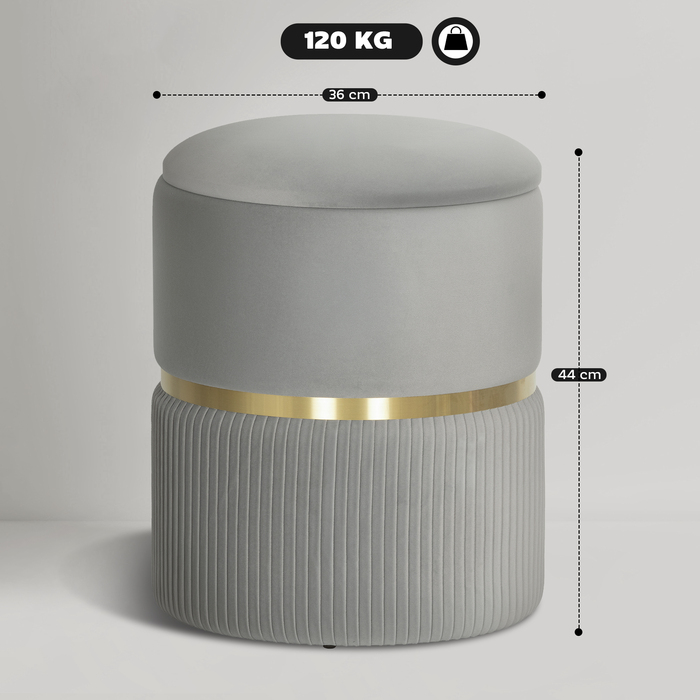Пуф-контейнер, обтягнутий оксамитом, знімний верх, м'яке сидіння та приховане місце для зберігання, світло-сірий