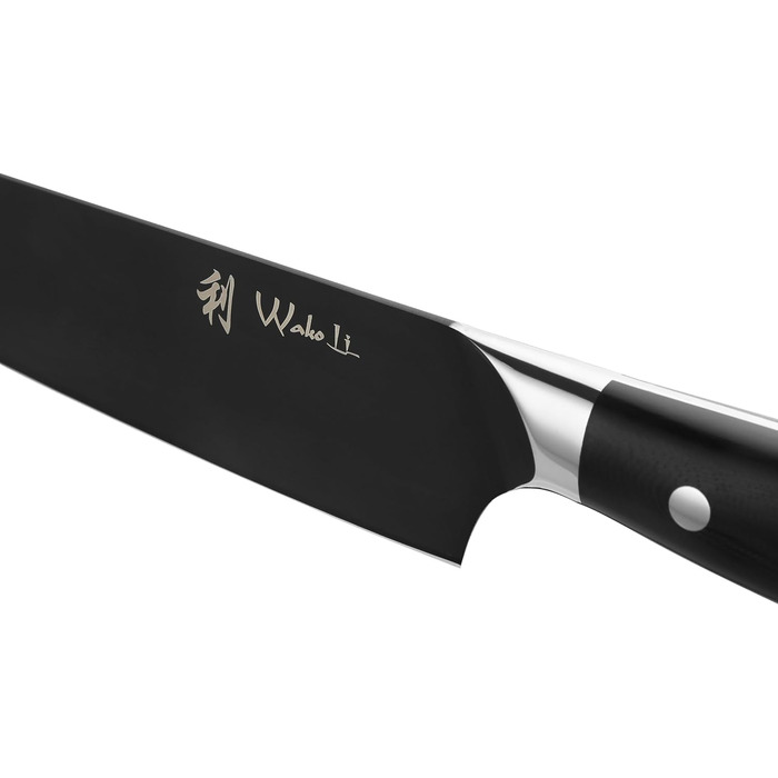 Набір кухонних ножів Wakoli Titanium Noir (5 предметів) з бруском - професійний набір кухонних ножів з титановим покриттям, нержавіюча сталь, чорне покриття, магнітний брусок, шеф-ніж