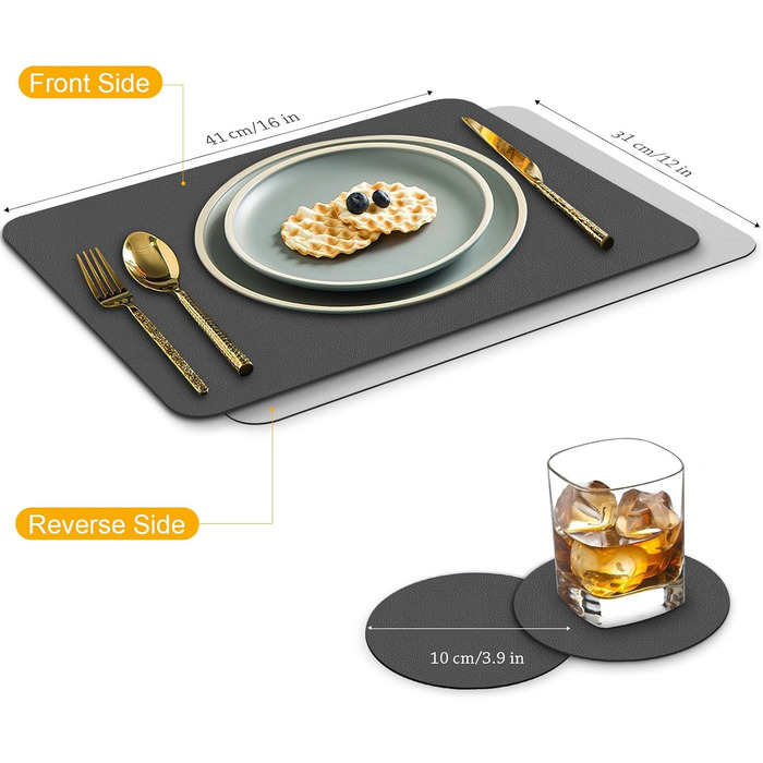 Набори серветок на стіл 6 шт. чорного кольору, миючі підставки під тарілки, серветки для дітей, осінні серветки, серветки зі штучної шкіри, підставки під тарілки