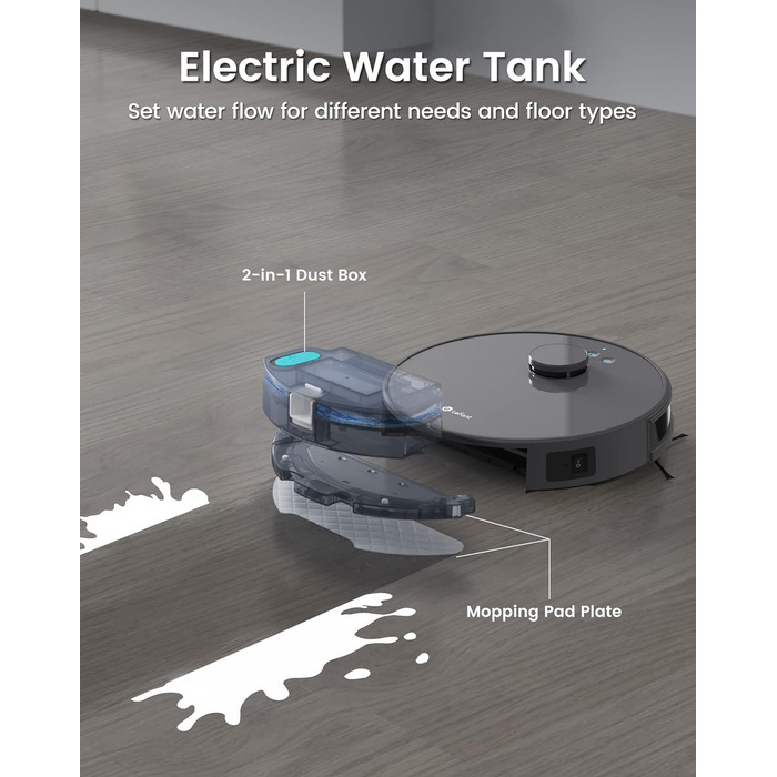 Робот-пилосос LEFANT M1B з функцією миття, лазерною навігацією ToF, уникненням перешкод, керуванням через додаток та Alexa, антизаплутуванням для шерсті тварин та килимів, білий