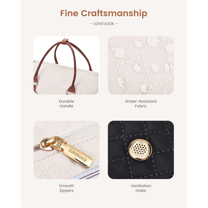 LOVEVOOK Перекидна дорожня сумка для жінок, 2-в-1, валіза, органайзер для взуття, водонепроникна, ручна, для подорожей (53L, чорний, бежевий, коричневий)