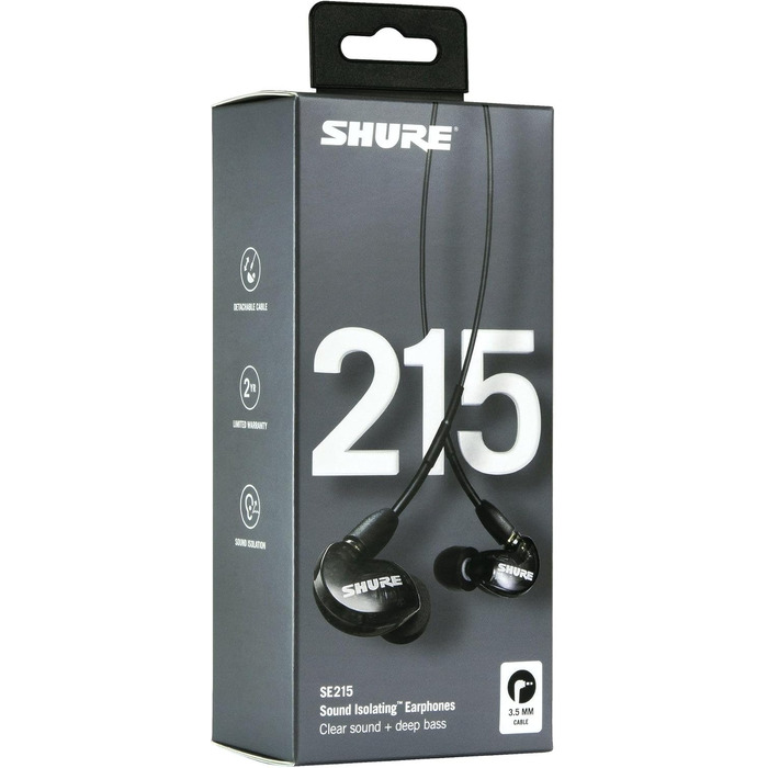 Навушники-вкладиші Shure SE215-K, чорний, звукоізоляція, змінний кабель, динамічні баси