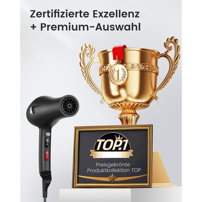 Професійний іонний фен для волосся Dekuri з диффузором та 2 насадками-концентраторами, 3 температурні та 2 швидкісні режими, чорний